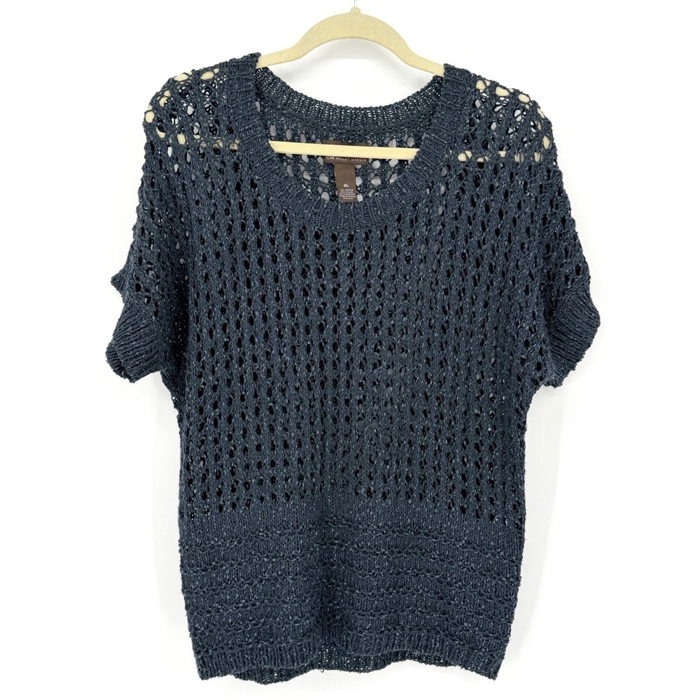 Fenn Wright Manson Womens Drop Shoulder Crochet Open Knit‎ Sweater XL Coastal
